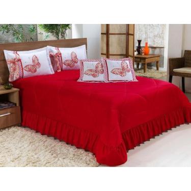 Imagem de Kit Cobre Leito Borboletas Casal Padrão 07 Peças Bordadas - Vermelho -