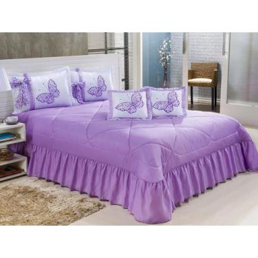 Imagem de Cobre Leito Casal Queen Borboletas 07 Peças Bordado - Lilás - Bordados