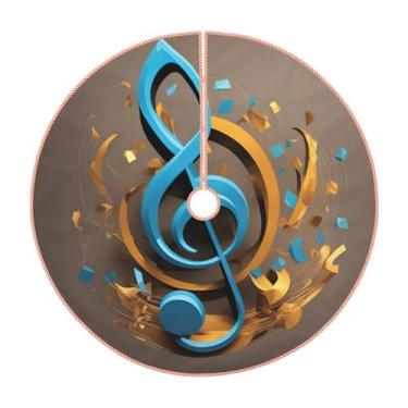 Imagem de Saia de árvore de Natal com estampa de nota musical, decorações de Natal rústicas, decoração de festa de inverno e ano novo