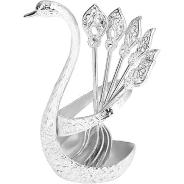 Imagem de Conjunto de 6 colheres de café com suporte de cisne - Colheres de 12,7 cm para casa, cozinha e estação de café - Organizador decorativo de armazenamento e presente