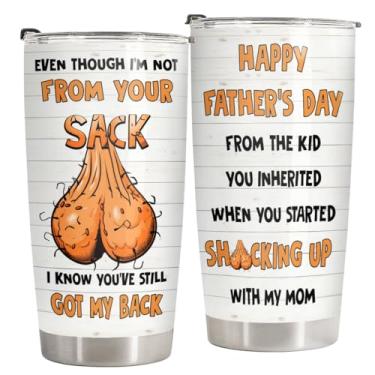 Imagem de 34HD Bônus presentes do dia dos pais, copo engraçado para padrasto com tampa, caneca extra de papai isolada de aço inoxidável de 590 ml, presentes de dia dos pais para padrasto adotivo da Dauhgter Son