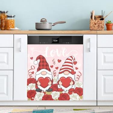 Imagem de ATTX Capa magnética para lava-louças Valentine Gnomos | Adesivo decorativo de eletrodomésticos de 58 x 66 cm para armários domésticos e eletrodomésticos #238