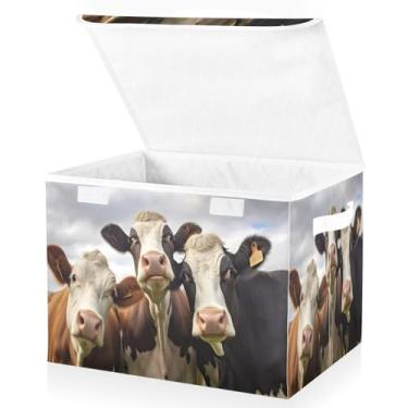 Imagem de Blueangle Cestos de armazenamento engraçados de vaca com tampas, 42 x 32 x 30 cm, grande cesta organizadora dobrável para decoração de casa e escritório (574)