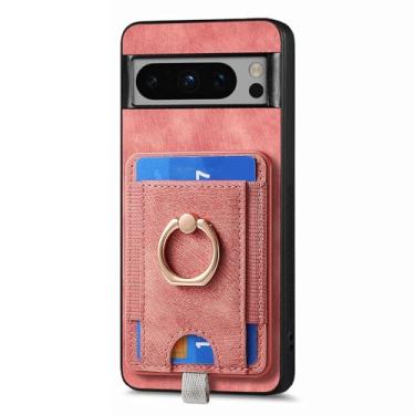 Imagem de ZYDADA Capa de couro para Google Pixel 8 Pro/8 com slot para cartão, capa de telefone magnética removível com suporte de anel, capa protetora anti-queda