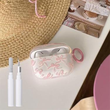 Imagem de inewateri Capa compatível com AirPods 4 com kit de limpeza com estampa de laço fofo design claro laço estética à prova de choque chaveiro TPU macio capa moderna capas de fone de ouvido para AirPods 4