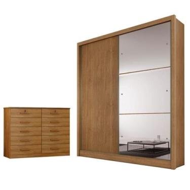 Imagem de Guarda Roupa Solteiro Dante com Nicho e Espelho e Gaveteiro Milão com 