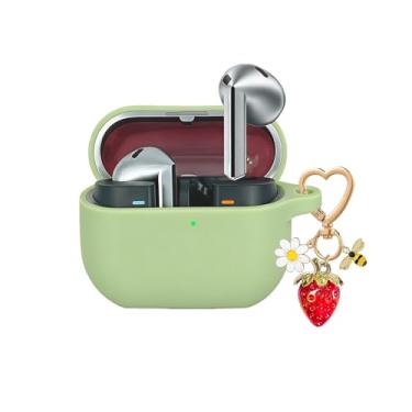 Imagem de QIMZBAAT Capa para Samsung Galaxy Buds 3 e Galaxy Buds 3Pro e Bud 3 FE com chaveiro fofo de morango e margarida, capa de silicone macio para Samsung Galaxy Buds3 Series Capa de carregamento verde