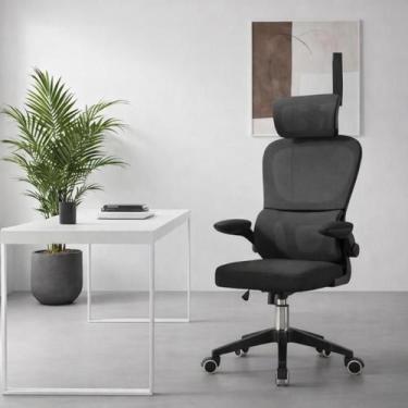 Imagem de Cadeira Escritório Ergonômica Cor Preto 150Kg Com Suporte Lombar e Pes