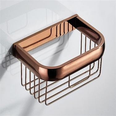 Imagem de 3FLQOOPP Conjunto de acessórios de banheiro ouro rosa, porta-escovas de vaso sanitário de cerâmica antiga, suporte de papel de toalha de latão montado na parede, prateleira de banheiro, toalheiro