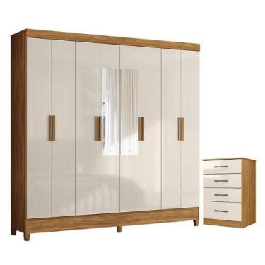 Imagem de Guarda Roupa Casal Marajó com Espelho e Cômoda MS913 Freijó Off White 