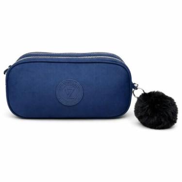 Imagem de Estojo Escolar Bolsinha com Zíper Triplo 3 Repartições Chaveiro Ótimo 