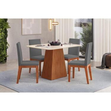 Imagem de Conjunto: Mesa de Cozinha Dulce c/ Tampo Madeirado c/ Vidro Reto 120x90cm e 4 Cadeiras Suzy Freijo/Off White - Suede Lunar - DJ Móveis