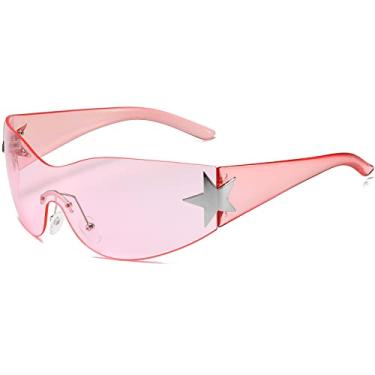 Imagem de AIEYEZO Óculos de sol modernos sem aro Y2K para mulheres e homens anos 2000, óculos de sol estilo envolvente, óculos de sol modernos Y2K, Rosa transparente, MM