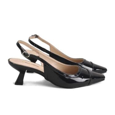 Imagem de Scarpin Slingback Fivela Verniz Preta Ana Mello Feminino