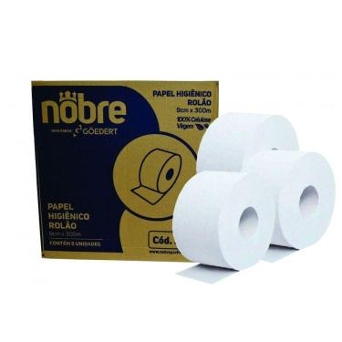Imagem de 8 Rolo De Papel Higiênico Rolão 9Cmx300M 100% Celulose  1Cx 