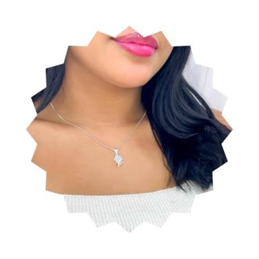 Imagem de ROHNES Colar Feminino Folheado a Prata 925, Losango com Zircônia e Mini Laço, Dourado, Metal