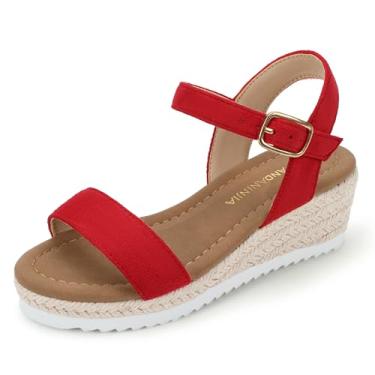 Imagem de PANDANINJIA Sandálias para meninas, plataforma, alpargata, para crianças pequenas, grandes, salto alto, bico aberto, verão, florista, sapatos sociais, Camurça vermelha, 15