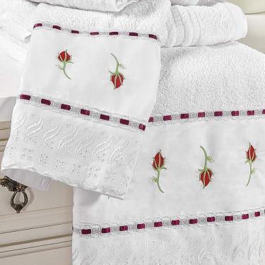 Imagem de Jogo de Banho Toalhas Yasmin 5 Peças 100% Algodão 320g/m² Suave Floral - Branco