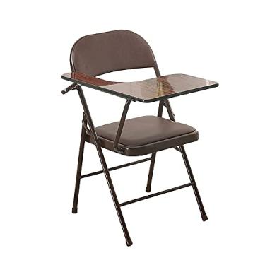 Imagem de Cadeira dobrável com estrutura de metal curvada tripla – Cadeira multifuncional ideal para uso doméstico e externo para acampamento e escritório, inclui área de escrita anexada