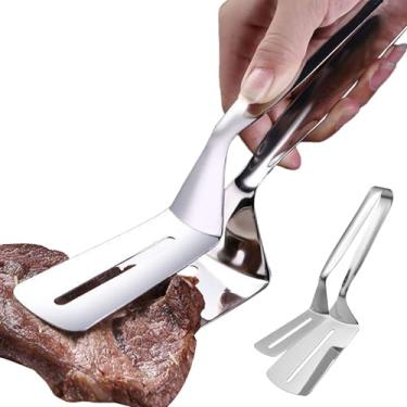 Imagem de Pinça de cozinha de aço inoxidável | Espátula dupla face | Pinças inoxidáveis - para cozinhas, restaurantes, bares, buffets, festas, servir, churrascos, churrascos