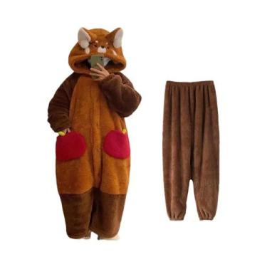 Imagem de Pijama Feminino De Inverno Com Estampa De Desenho Animado De Guaxinim 