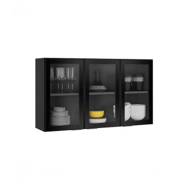 Imagem de Armário Aéreo Alto Com Vidro Cozinhas Itatiaia Exclusive - 3 Portas - Grafite