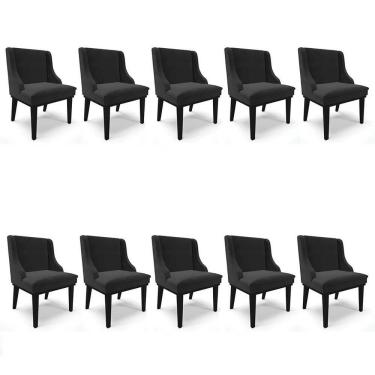 Imagem de Kit 10 Cadeiras Estofadas Para Sala De Jantar Base Fixa De Madeira Preto Lia Veludo Preto - Ibiza