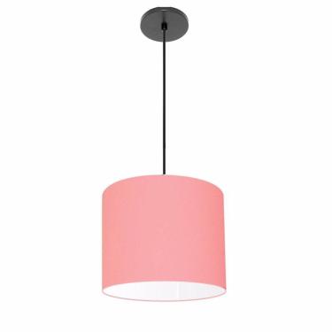 Imagem de Lustre Luminária Pendente Vivare Free Lux Pe-4105pr Cúpula Em Tecido 20x22cm Rosa-tela Canopla Preta E Fio Preto