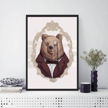 Imagem de Quadro Vintage Senhor Urso 45X34Cm Com Vidro Moldura Preta