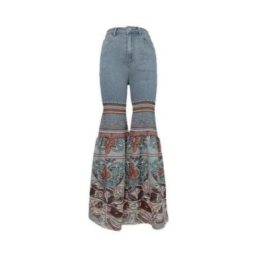 Imagem de Calças Jeans Vintage Com Estampa Floral E Cintura Alta Para Mulheres, 