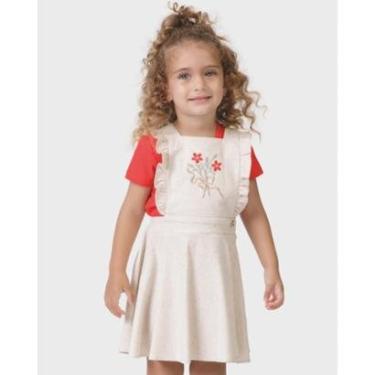 Imagem de Conjunto blusa Boreal salopete verão delicado fresco elegante - Vernelho e Caqui - Menina 1 a 4 anos-Feminino
