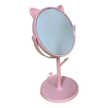 Imagem de Espelho de Mesa Redondo Gatinho Decoração Para Maquiagem Rosa - INTERP