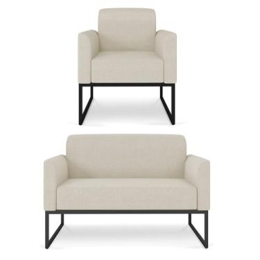 Imagem de Kit 01 Namoradeira 02 Lugares e 01 Poltrona Marisa Linho Palha A32 Bas