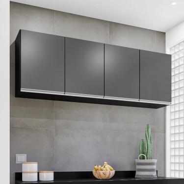 Imagem de Armário Aéreo Lavinia 160cm 4 Portas Preto Grafite Maderatto Móveis