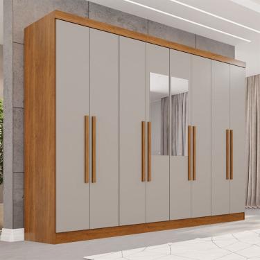 Imagem de Guarda-Roupa Casal Pinheiro 8 Portas 4 Gavetas com Espelho Cinamomo/Off White - Pnr Móveis