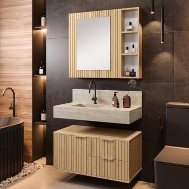 Imagem de Conjunto para Banheiro Bancada em Porcelanato com Cuba Esculpida, Armá