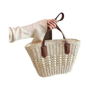 Imagem de Bolsa De Ombro Feminina De Verão Em Palha, Bolsa De Praia De Crochê Em