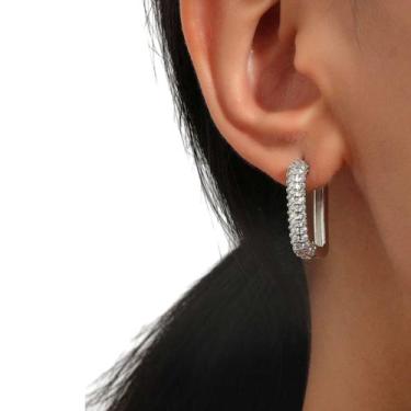 Imagem de Brincos Femininos Geométricos Quadrados Brilho Strass Moda - - anjo da