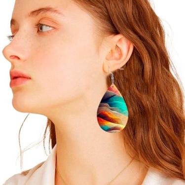 Imagem de Brinco Feminino Gota Colorido Couro Pendurados Moda - - anjo da mamãe,