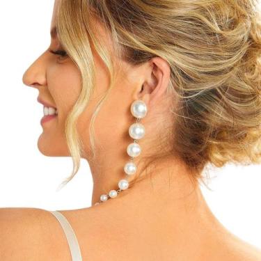 Imagem de Brincos de Pérolas Brancas Longos Dourado Moda Femininos - - anjo da m