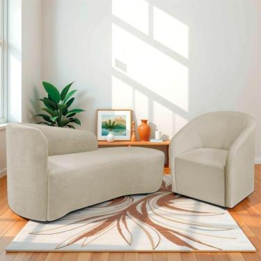 Imagem de Kit Sofá Curvo França 160cm Ld. E Poltrona Luiza Max Conforto, Elegância E Design Moderno Linho Bege