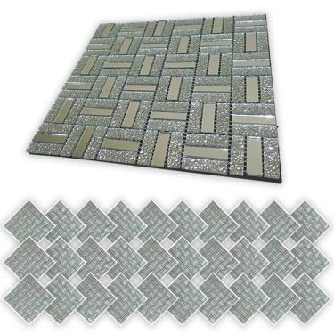 Imagem de Pastilha De Vidro Autocolante Kit 30 Uni Parede Facil Aplicacao Banheiro Cozinha Decorativa Moderna Reforma Requinte