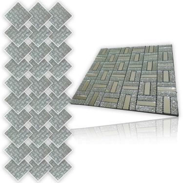 Imagem de Pastilha Autocolante De Vidro Kit 30 Uni Parede Banheiro Cozinha Decorativa Facil Aplicacao Moderna Reforma Requinte