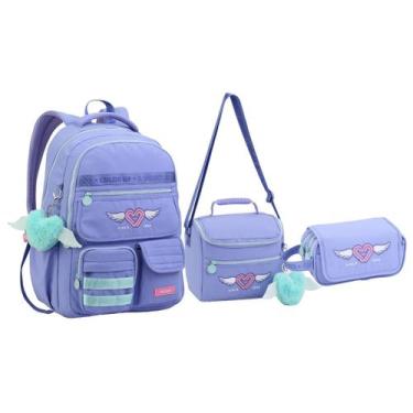 Imagem de Kit Mochila Lancheira Estojo Feminino Bolso Laptop - Seanite, Lilas