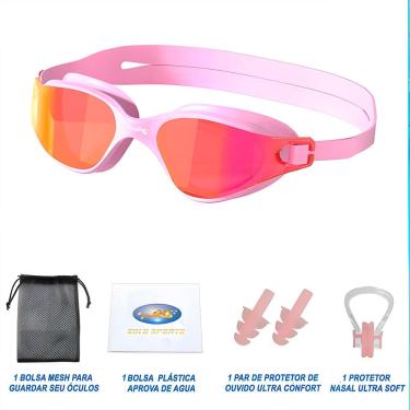 Imagem de Kit Óculos De Natação Gold Sports Lince Demi Mirror HD-Mesh Bag -Clip Nasal  e Protetor deOuvido