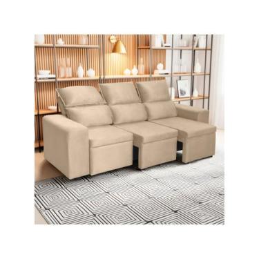 Imagem de Sofá 3 Lugares Retrátil Reclinável Veludo Berlim SMP, Bege, 3 lugares