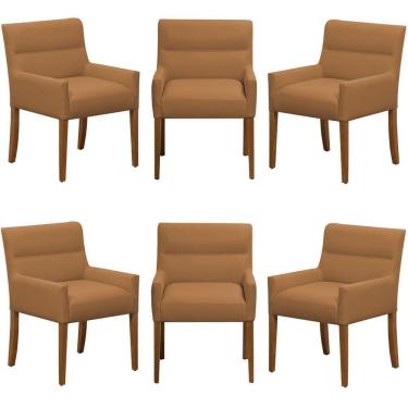 Imagem de Kit 6 Cadeiras Para Mesa De Jantar Angel Base Madeira Corano Caramelo - Nexta Casa