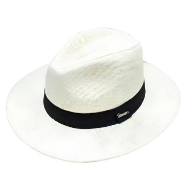 Imagem de Chapéu Moda Panamá Aba Larga Palha Shantung com Faixa Preta Unissex Ca