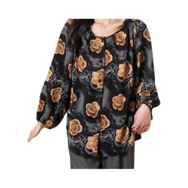 Imagem de Blusa Feminina Casual Solta De Manga Longa Com Estampa Floral, Gola Re
