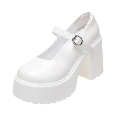 Imagem de Sapatos Femininos De Plataforma Chunky Com Salto Alto Em Couro PU Bran